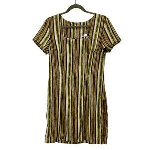 Vintage 1990s Possessed Baby Doll Mini Dress Geometric Stripe Size 13 / Medium